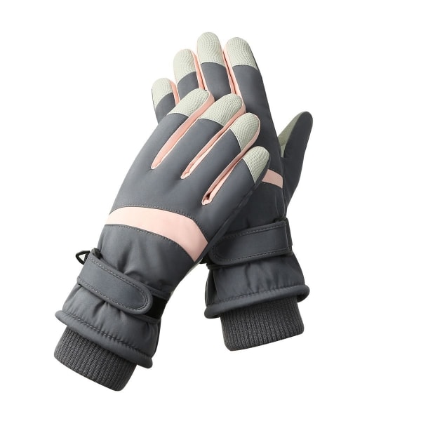 Ski Snow Gloves Vinter Kallt Väder Vindtät Varm Snowboard Spo Grå Rosa KLB