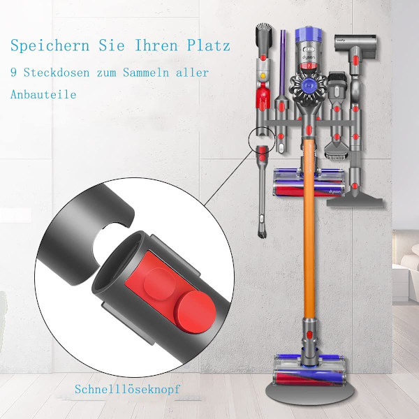 Dyson V11 V10 V8 V7 V15 -teline - seinäteline, jossa on 9 säilytyspaikkaa KLB