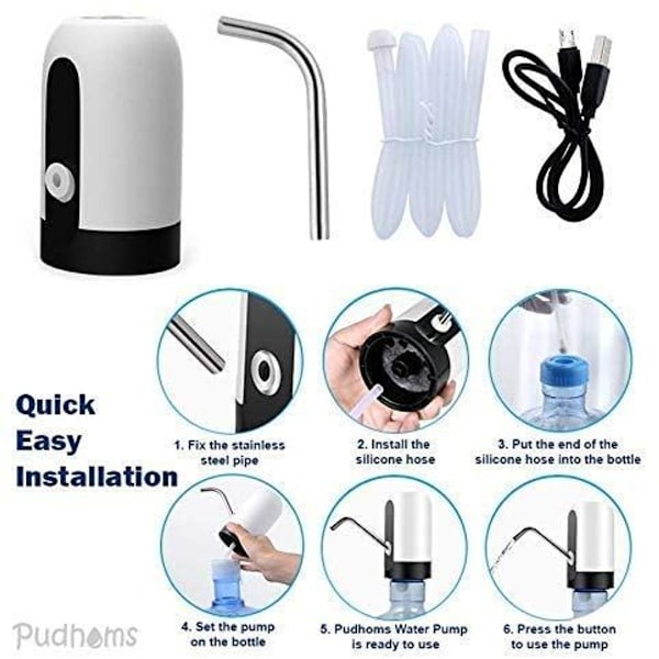 Vattenautomat - USB-laddning Vattenpump för Flaska, Universell, Vit