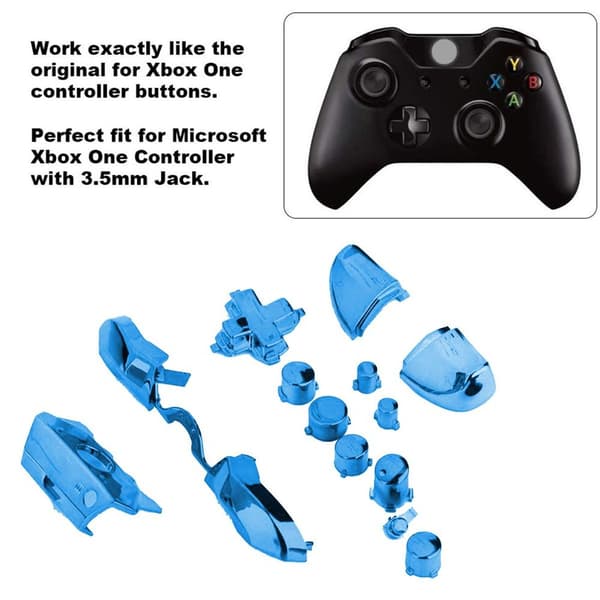 Komplett knappset för Xbox One / Elite-kontroller (3,5 mm galvaniserad blå KLB