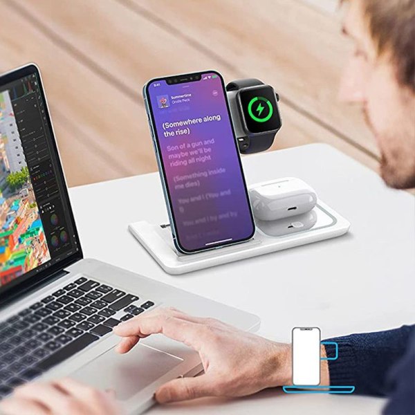 3 i 1 Induktiv Laddningsstation Trådlös Laddare för Apple White