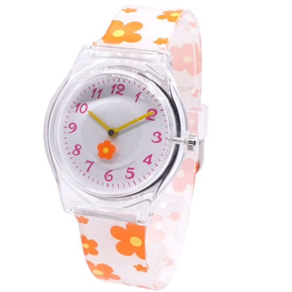 Blommig Kvarts Klocka$Vacker Tryckt Kvarts Klocka$Orange Blommig Kvarts Klocka