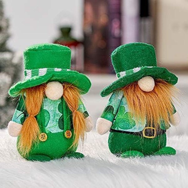 2-stykker St. Patrick's Day Gnome Dekoration Håndlavet skæg og fletninger KLB