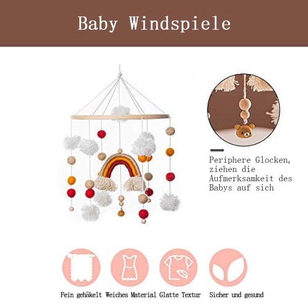 Mobile Baby Wind Chimes med filtballer Rainbow Mobile Baby H lz Mobile Baby Girls KLB