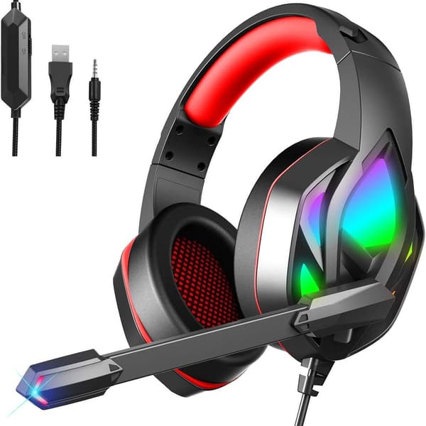 Gaming headset, over-ear-hovedtelefoner med farveskiftende RØD