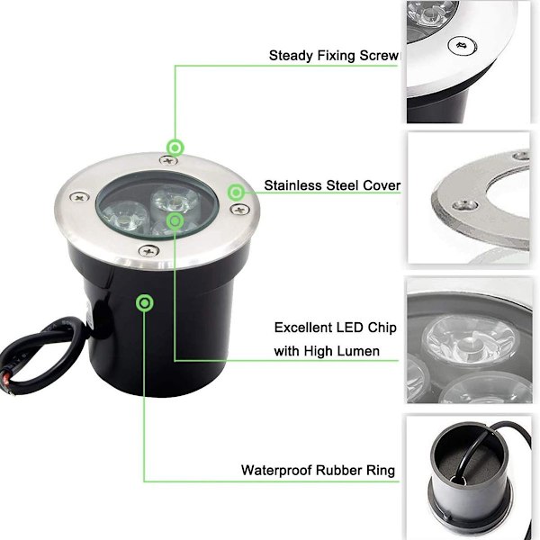 LED indbyggede spotlights til udendørs brug, 4 stk., 3 W, IP67, LED indbyggede spotlights