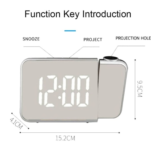 8590 LED speilprojeksjon automatisk halvlys elektronisk klokke (svart skall