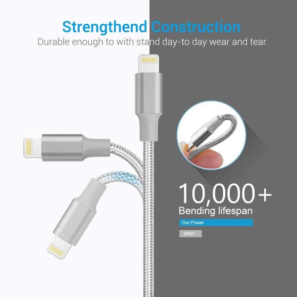 Ilikable iPhone-ladekabelsett med 3-1/2/3m nylon Lightning iPhone-kabler KLB