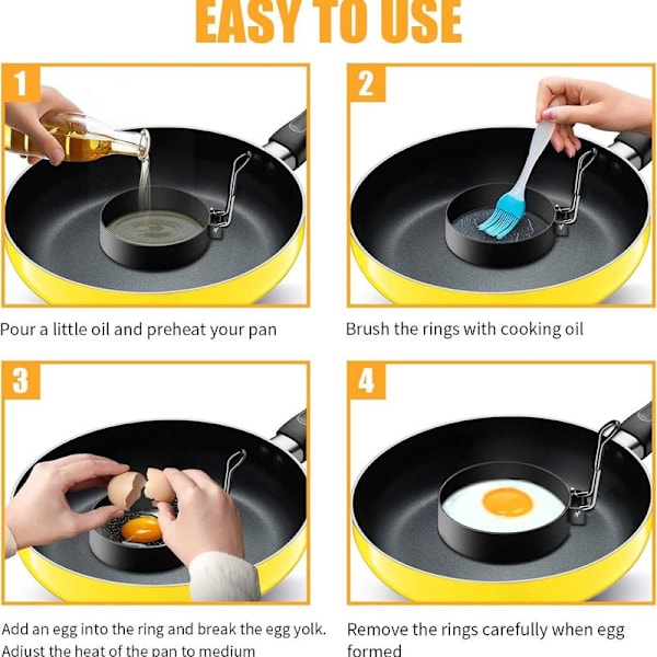 SYOSIN 4-pack stekta äggformar, pannkaksform, rostfritt stål non-stick pannkakor