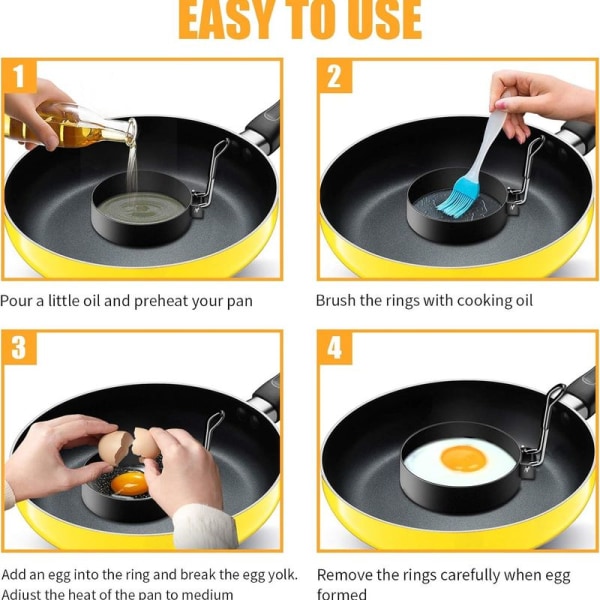 SYOSIN 4-pak stegte ægforme, pandekageform, rustfrit stål non-stick pandekager