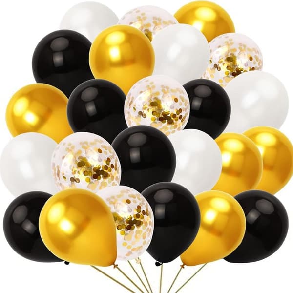Sorte guld balloner, 60 stk. sort guld hvid