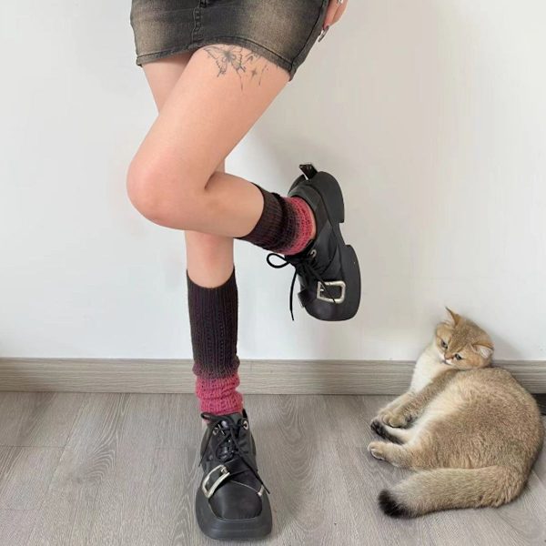 Dammode Vinter Leggings Stövlar Långa Benvärmare Stickade Virkade Sockor Svart KLB