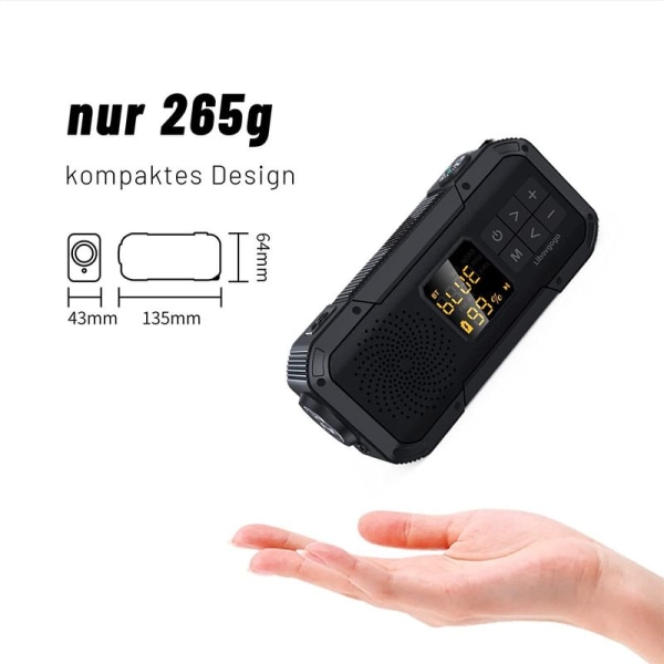 Crank Radio Nödradio Solradio Bärbar Dynamo Radio med 3000