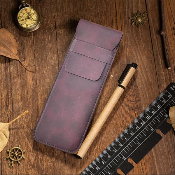Läderrullpenna/Pennhållare/Pouch Organizer, Vinröd