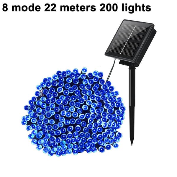 Solcelledrevne fe-lys utendørs, 11,5M 100 LED varm hvit, 8 moduser blå KLB