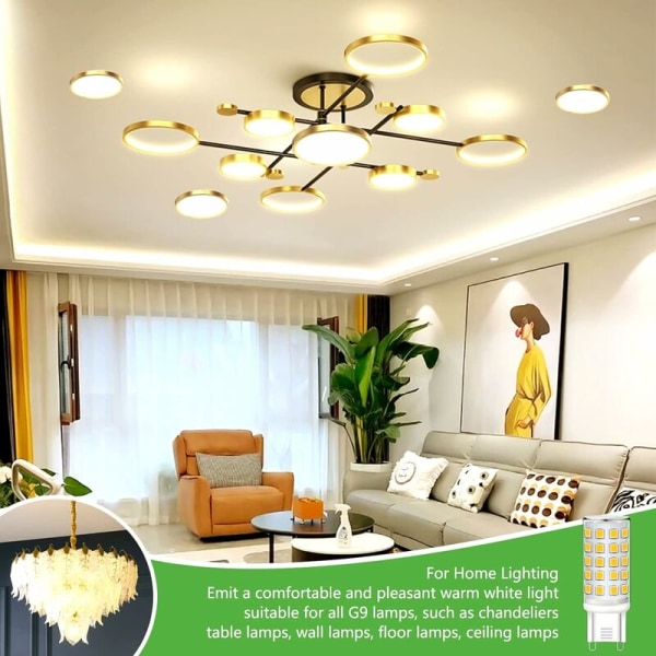 G9 LED-pære, 6W varm hvit 3000K G9 LED-lampe, 40W ekvivalent halogenlys, energisparende G9 LED-pærer, flimmerfri ikke-dimbar, 6-pakning KLB