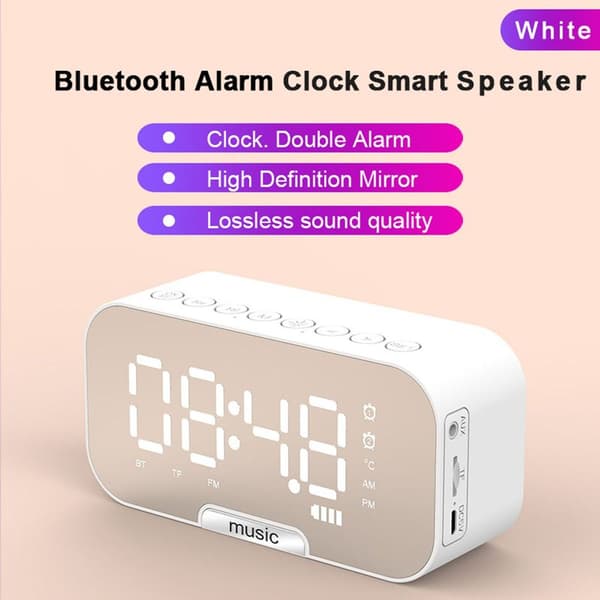 Langaton Bluetooth-kaiutinpeilikello Mini-herätyskello Valkoinen