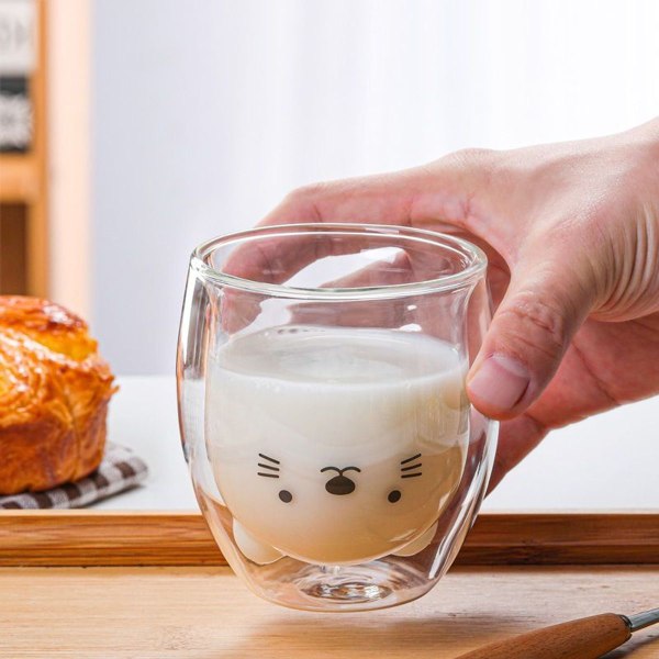 Kaffe kopp djur dubbel glas kopp, mjölk, kaffe kopp, cappuccino kopp,