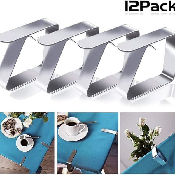 12 rustfrie stålbordklips, hageklips for bordduk, bordklemmer, for KLB