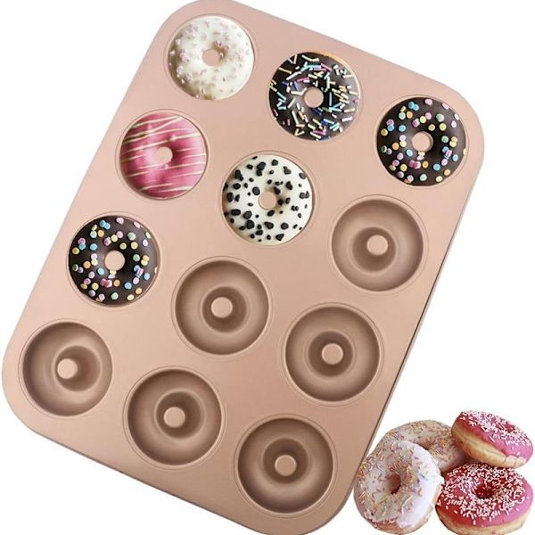 Donutform, 12 kopper genanvendelig kulstofstål muffinform, guld anti