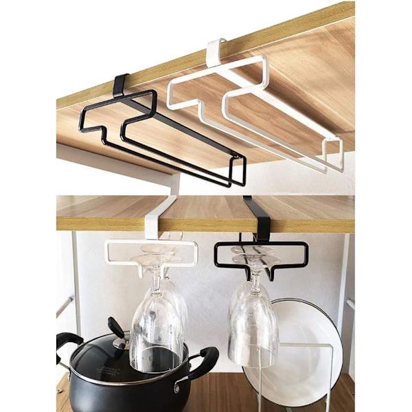 Hängande vinglashållare i metall för vinskåp under skåp Installation Rymmer upp till 4 glas (2-pack, brun