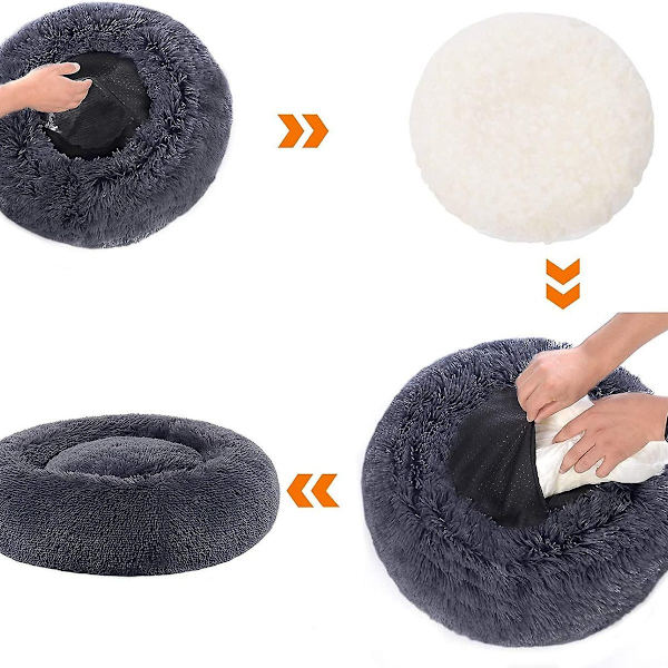 Hundbädd, kattbädd, mjuk plyschyta, 60 cm, mörkgrå KLB