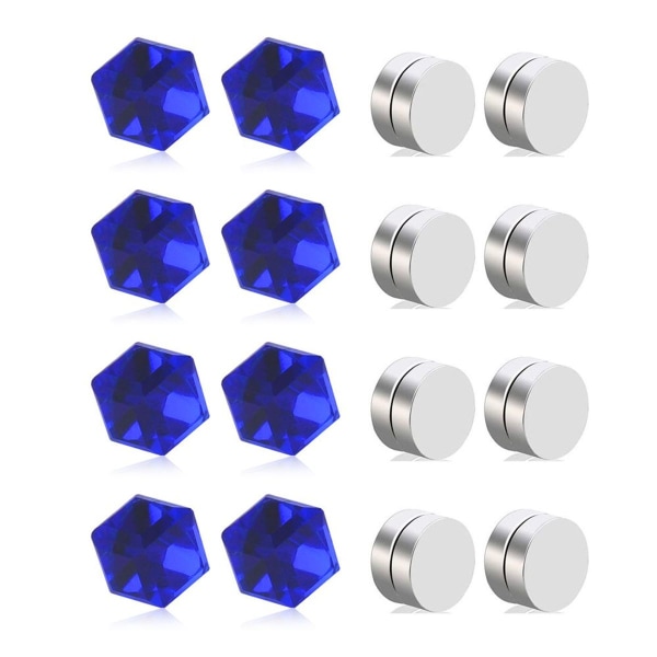 4 par diamanthvite steinkrystall kongeblå vannkubemagneter KLB