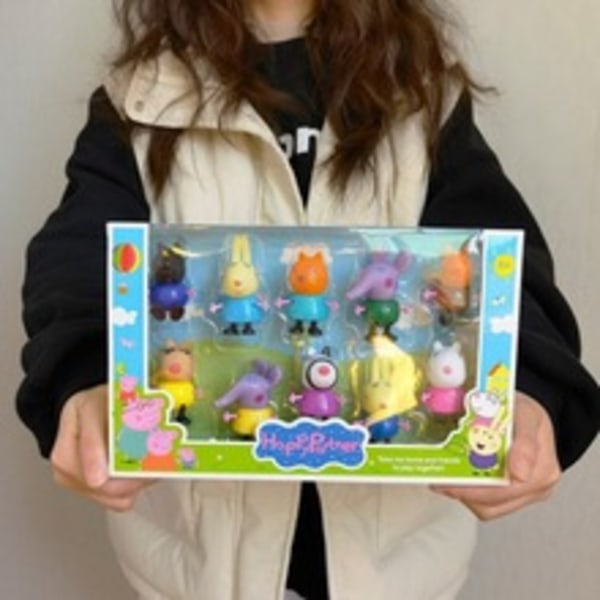 10-osainen hahmosetti Peppa Pig - Perhe ja Ystävät - Kani ja Sika - KLB