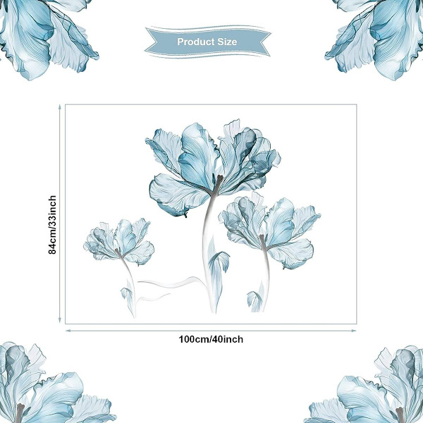 Blå drøm blomster vegg klistremerker DIY flyttbar stor hvit lyseblå blomst lotus KLB
