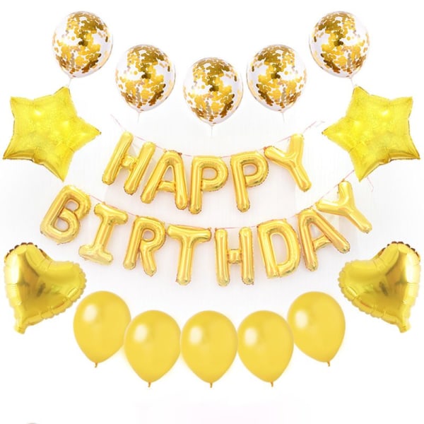 Fødselsdag aluminiumsfolie ballon sæt pailletter latex ballon børnefest dekoration aluminium film ballon pakke (guld)