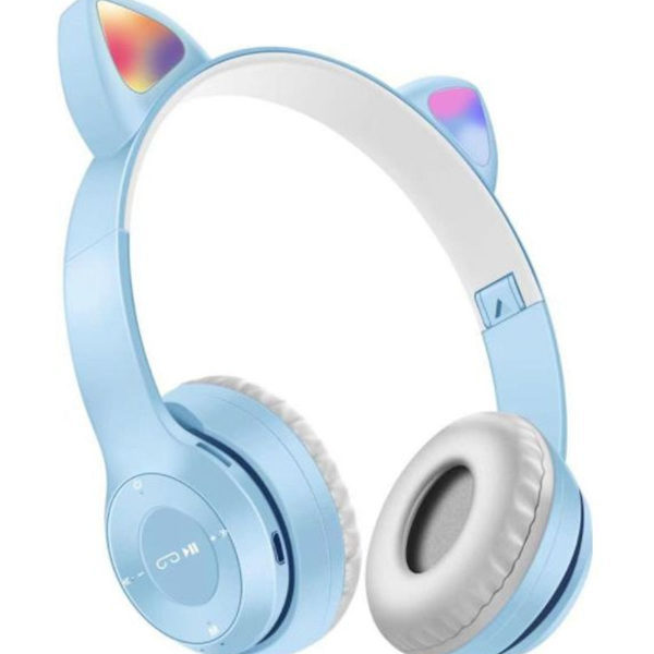 Bluetooth 5.0 Katteøre Hodesett for Barn Foldable Lyseblå