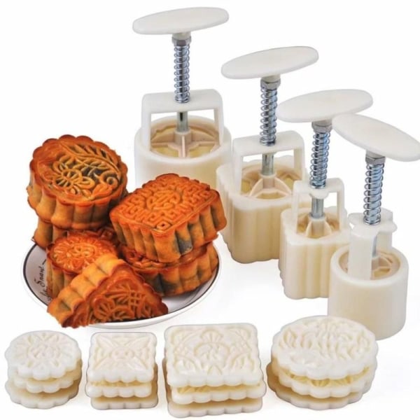 Månekakeform DIY Baking 4 sett 12 stykker runde og firkantede former