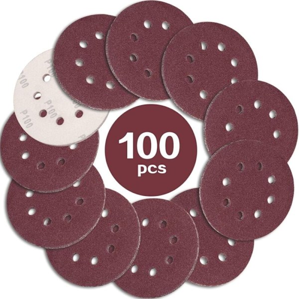 100PCS Sanding Disc 125mm Grit 100, Sandpaper Sanding Discs 8 Holes Ideal for Sanding/Polishing for Eccentric Sander KLB