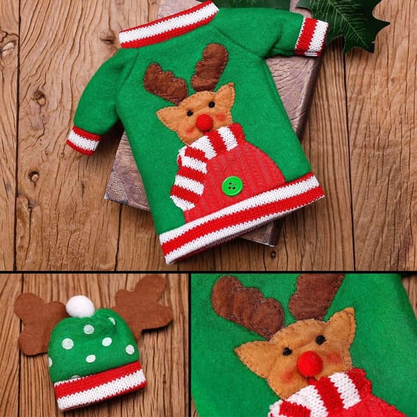 Sæt juleflaskeovertræk strikkede sweater til vinflasker KLB