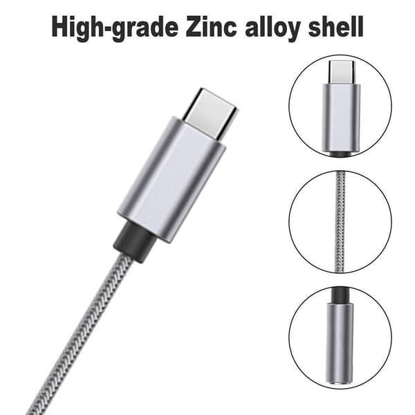 USB C til 3,5 mm lydadapter flettet type C hann til hodetelefon grå