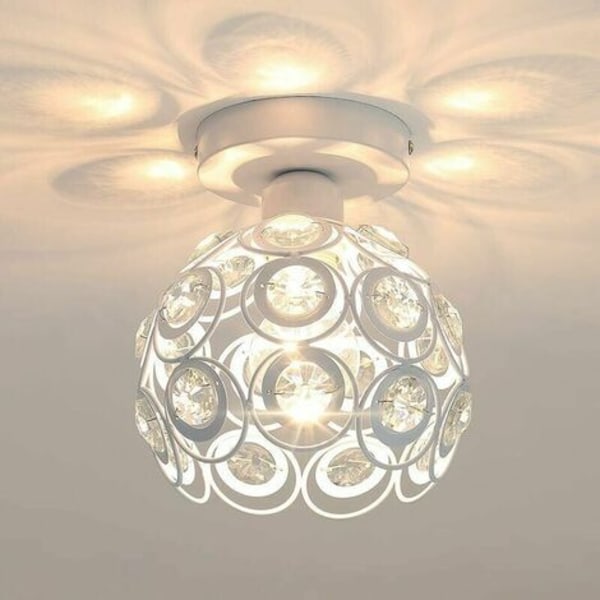 Moderne industrielt loftslys Krystal Metaljern 20cm, Indendørs Belysning Loftslamper Hvid Lampeskærm-Hvid