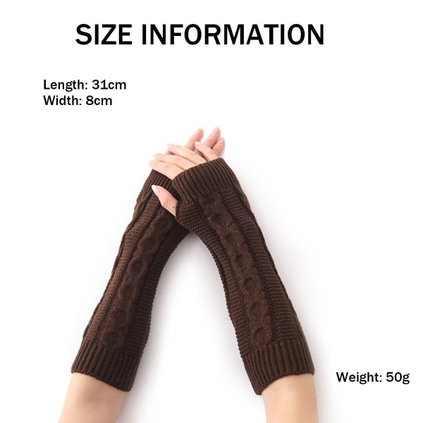 Womens Winter Warm Over Elbow Long Fingerless Thumb Hole Gloves Mittens Coffee KLB