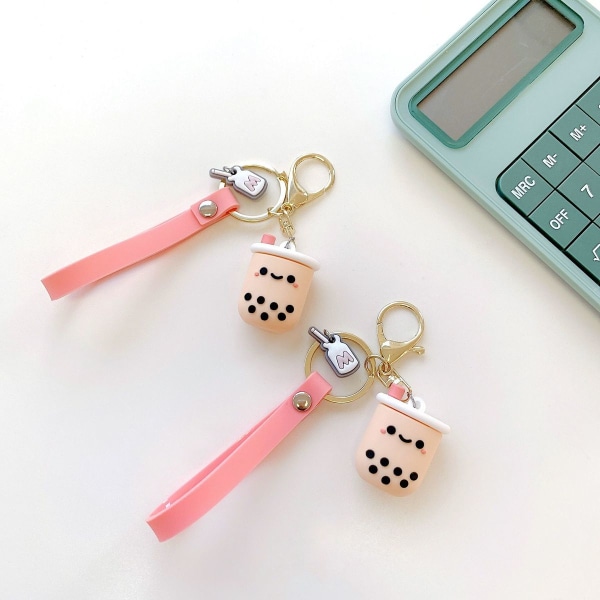 Sød Airpods 1/2 Etui med Nøglering Girly Pink Boba Mælkete