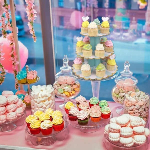 (Sininen 32 cm * 30 cm) Cupcake Display 3-kerroksinen pahvikuppiteline Baby Shower -lasten syntymäpäivien teemajuhliin
