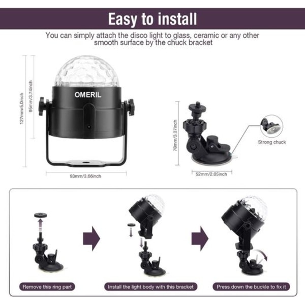 Discokule LED festlys musikkstyrt discolyseffekter discolys med USB