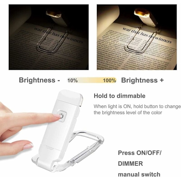 USB-læselampe, genopladelig LED-læselampe med læselampe til læsning i sengen, klemme, 3 niveauer, justerbar lysstyrke, foldbar miniklemmelampe KLB