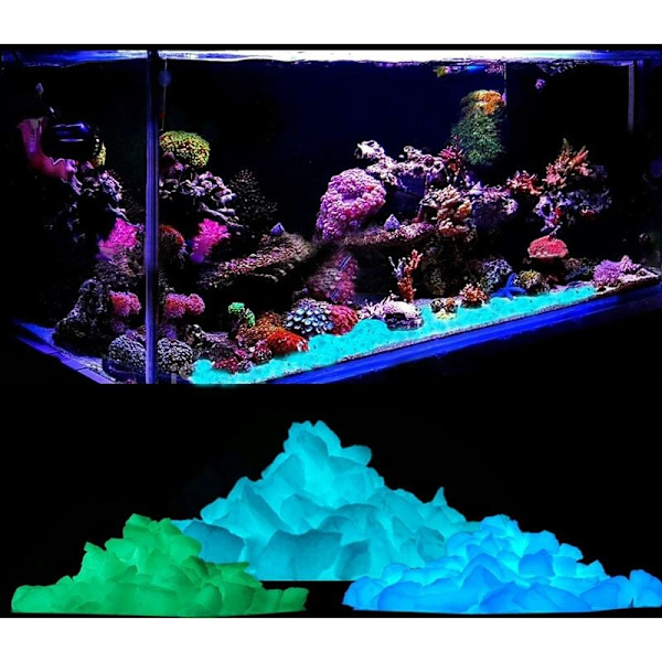 1000g Lysende sten, dekorativ sten, fosforescerende sten, funklende indendørs eller udendørs til akvarium, terrarium, have, grøn udstillingsmontre KLB