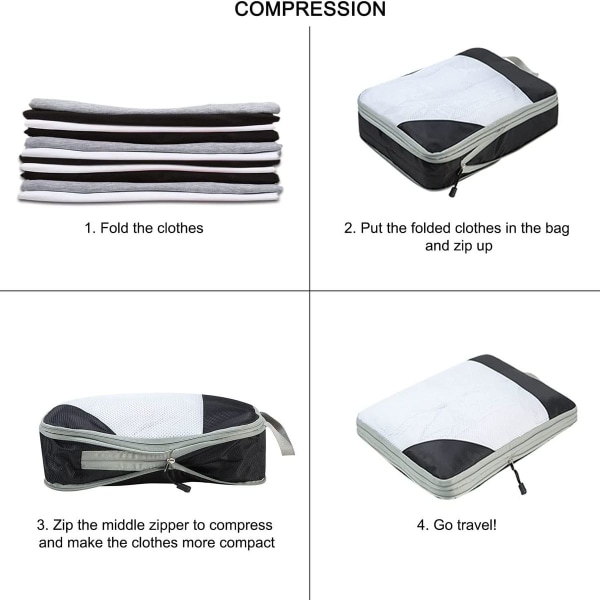4-delt pakningskubesæt med kompressionspakke skotaske rejsetaske