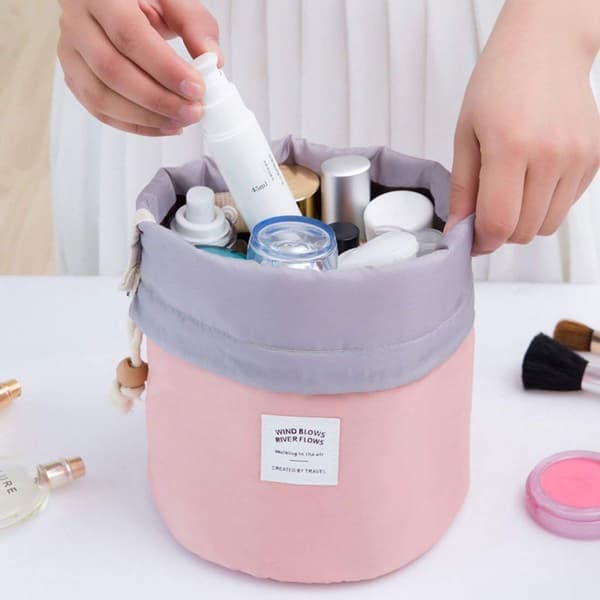 Kosmetiske tasker til kvinder Makeup tasker Snørebånd spand toilettaske Pink