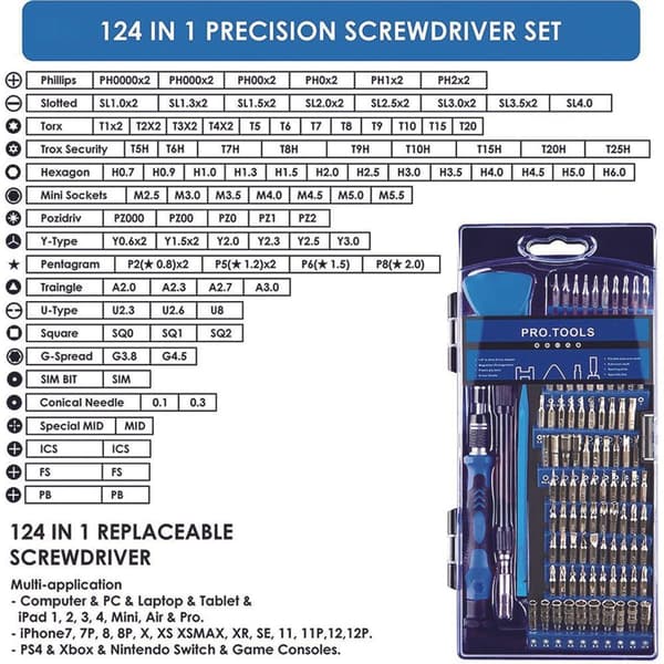 124 i 1 magnetisk skruetrækkersæt til Xiaomi, Iphone, PC, kamera, drone osv. Cisea