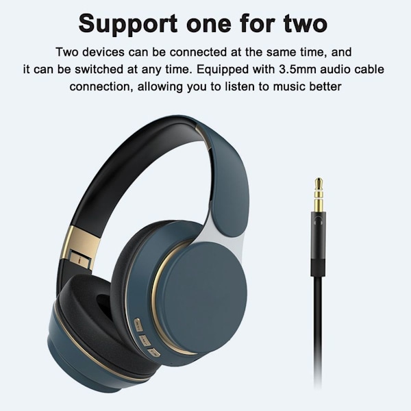 Bluetooth Over Ear Hodetelefoner, Trådløse Foldbare Stereo Mørkeblå