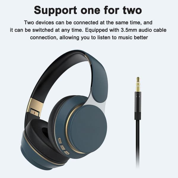 Bluetooth Over Ear-hörlurar, trådlösa hopfällbara stereo mörkblå
