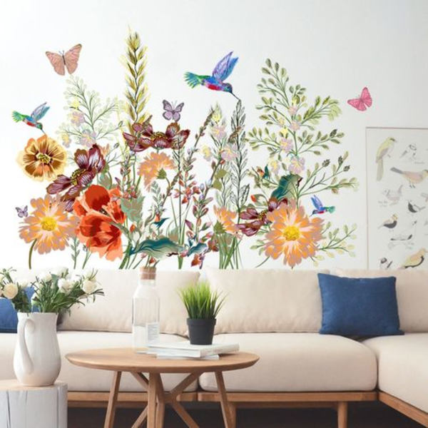 Grönt Gräs Blomma Fjäril Hörn Dekal Sockel List Vägg Dekal