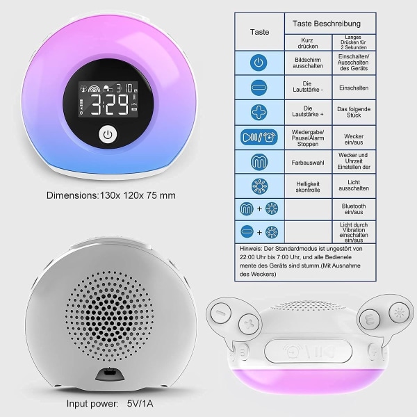 Herätysvaloherätyskello - Herätyskello valolla - Lasten herätyskello Bluetooth kaiuttimella 1 kpl