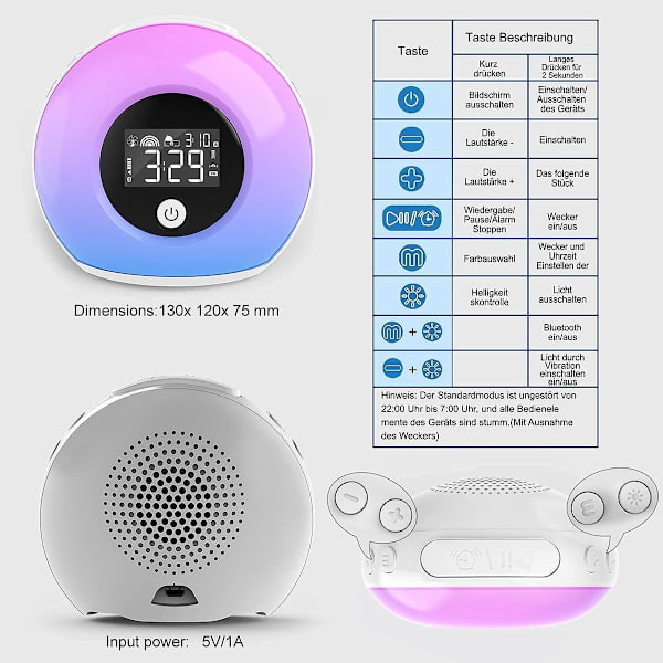 Väckarklocka med ljus - Barnväckarklocka med Bluetooth-högtalare 1 st